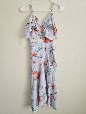 Rare Editions Lavender Floral Ruffle Midi Dress